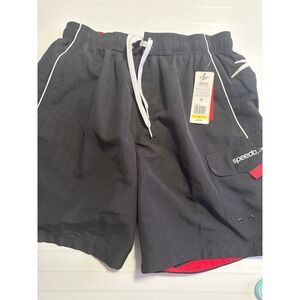 Speedo Mens Swim Trunks Black Board Shorts Cargo Pocket Mesh Liner 7840260 M